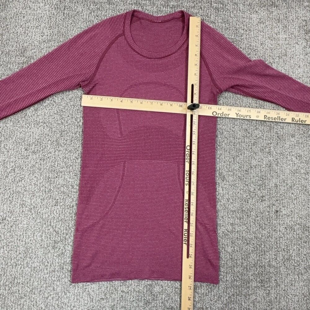 Lululemon Shirt Women 4 Pink Striped Swiftly Long Sleeve Running Yoga Athleisure - Picture 5 of 6